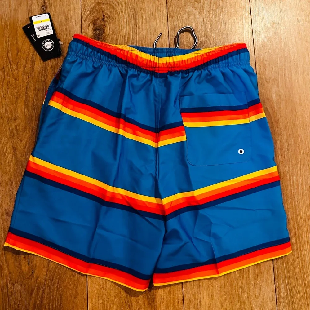 Speedo Mens Swim Trunks Blue Retro Stripe UPF 50+ Comfort Stretch 7784551400 M